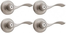 Kwikset Balboa Satin Nickel Privacy Bed Bath Door Lever Reversible 4 Pack Handle