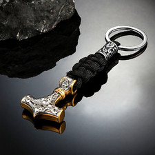 Schlüsselanhänger Mjolnir Hammer Wikinger Edelstahl Schwarz Rocker Schmuck