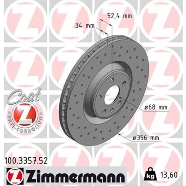 Zimmermann 2X Bremsscheibe Vorne Ø356 Mm InnenbelüFtet Gelocht FüR Audi A6-image