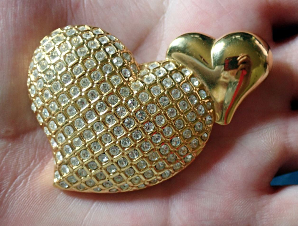 Large Authentic Swarovski Crystal Double Heart Br… - image 3