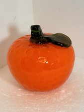 Vintage Hand Blown Murano Style Glass Orange Fruit Mid Century Set of 2