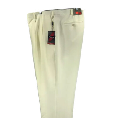 ivory dress pants men's Ivory 2 Piece Business Casual Double Button Notch Lapel Linen Men's Suit Ivory / 38R