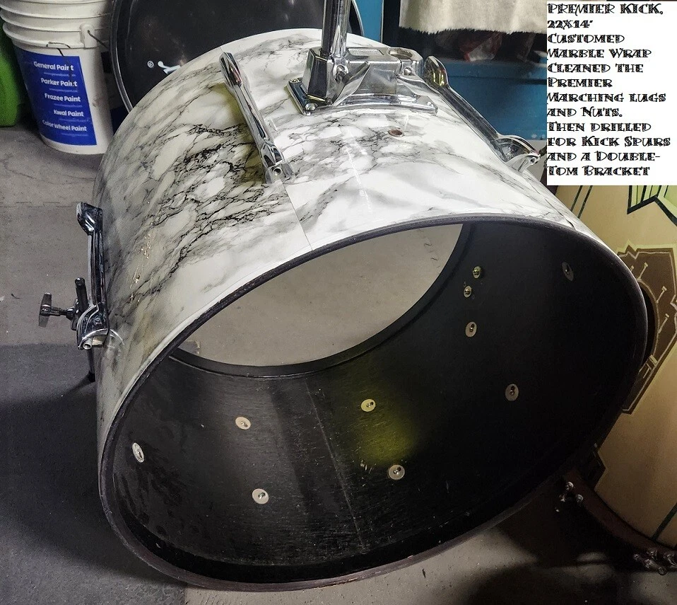 Басовый барабан 1980-х Premier 14x22 на заказ мраморная пленка - Изображение 3 из 4