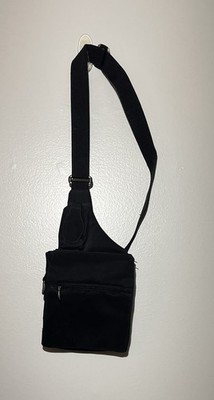 Travelon Black Nylon Shoulder Crossbody Sling Bag Anti Theft Multi Zip Pockets