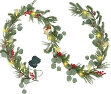 9FT Prelit Christmas Garland with Lights - Eucalyptus & Pine Artificial Garlands