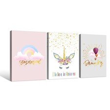 Colorful Unicorn Wall Art for Girls Bedroom Pink Unicorn Poster Pictures 3 pc...