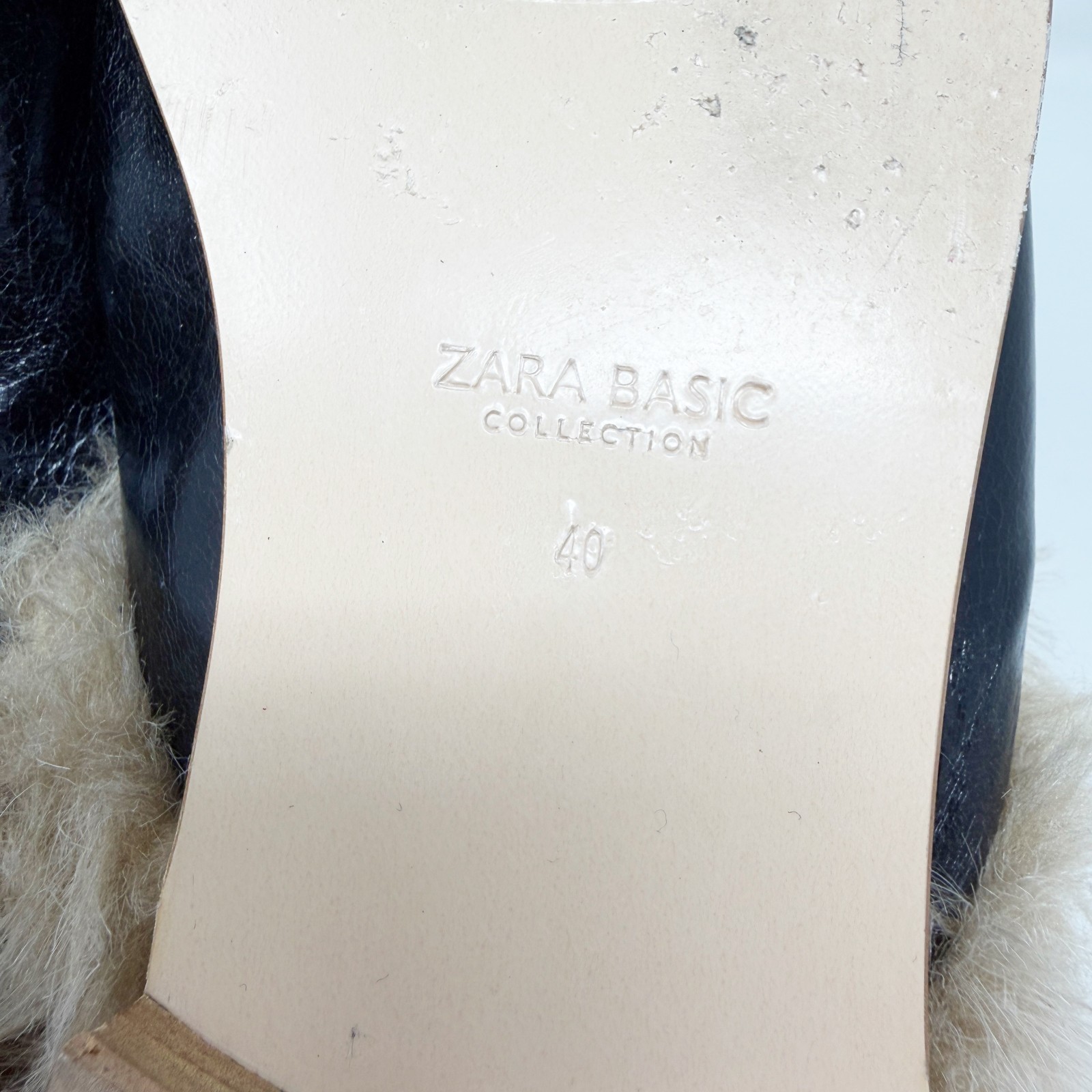 Zara Basic Collection Black Leather Faux Fur Mule… - image 8