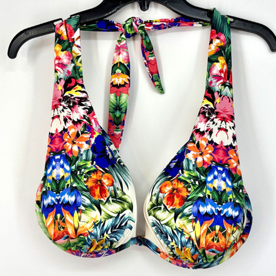 Venus Womens Size 38DD 40D Bikini Swim Top Multi Color Tropical Floral Padded