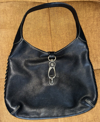 Dooney & Bourke Schultertasche Leder Schwarz Karabinerschließe Silber 40cm