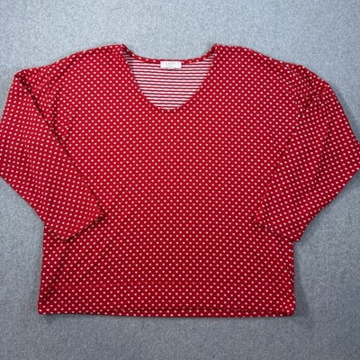 LOFT Sleep Women's XL Red White Heart Print Sleepwear Top V-Neck 3/4 Sleeve