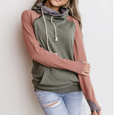 Ampersand Avenue DoubleHood Sweatshirt Size Large Pink Gray Athleisure Comfy