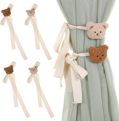 Ymapinc 4Pcs Bear Nursery Decor Curtain Ties, Cute Cartoon Bear Curtain Tieback