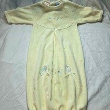 vintage baby sleep sack, gown Le Top brand Pastel yellow velour newborn animals