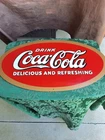 Coca-Cola Delicious and Refreshing 28” metal oval sign Red, White, Gold Vintage