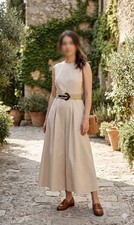 Zara Beige Midi Dress Size M Sleeveless Poplin Belted With Pockets 5029/156 New