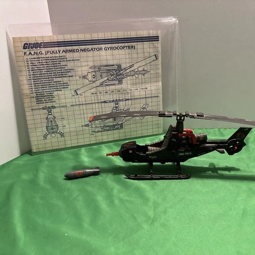 1983 Hasbro G.I.Joe  Cobra Fang F.A.N.G. Helicopter W/ Blueprints Incomplete