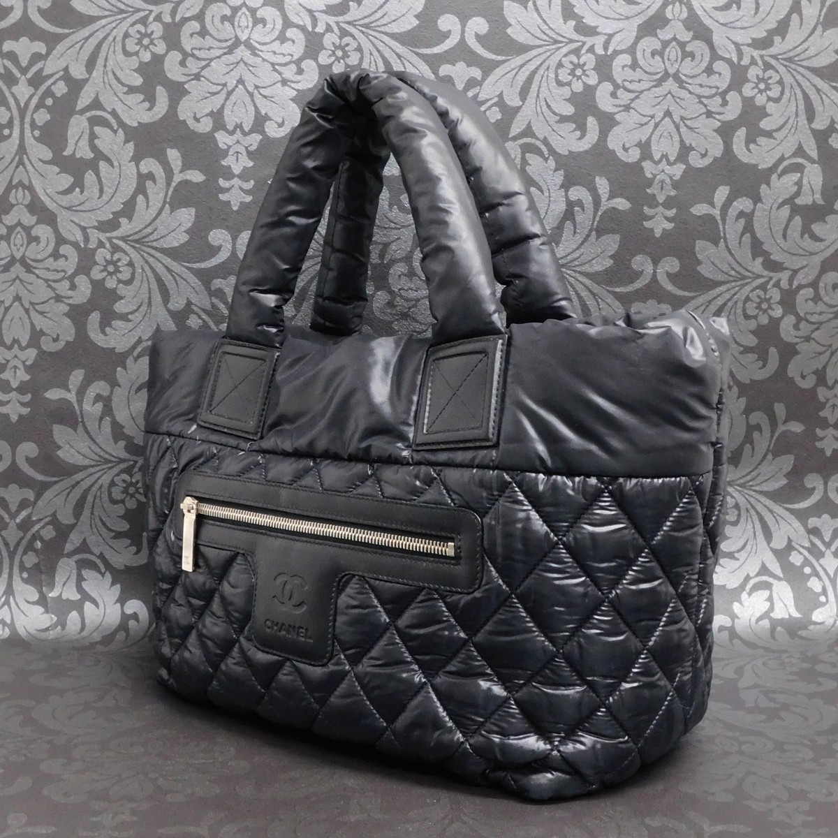 CHANEL Nylon Calf Coco Cocoon Quilted Black Tote Bag #2841 Rise-on