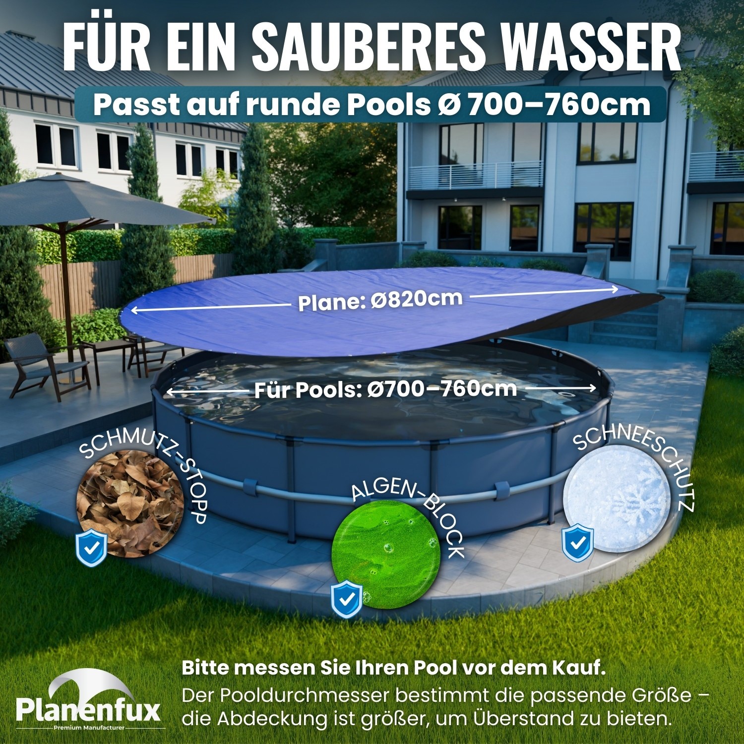 Cubierta de piscina lona redonda invierno lámina de piscina lona solar protección UV 200 g/m²