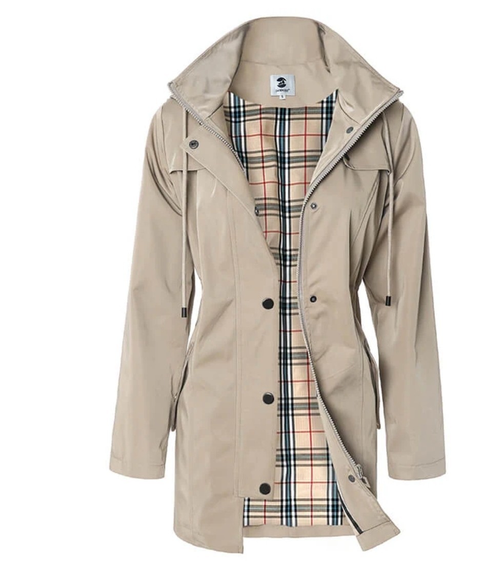 NEW Saphirose Womens Camel Long Hooded Waterproof Rain Jacke