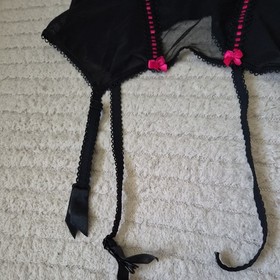 Vintage Ann Summers Black Extra Sheer Peep Corset Lace & Ribbon Trim Size 36DlC