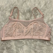 Soma Medium Bralette Beige Mixed Media Wireless Back Closure Semi Sheer