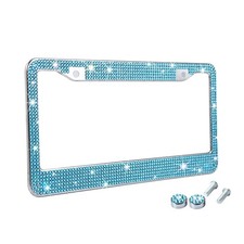 Tzarrot Blue Rhinestone Bling License Plate Frames For Women Metal 1pc