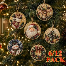 6/12Pcs Wooden Christmas Ornaments DIY Pearl Art Kits Hanging Diamond Art NEW
