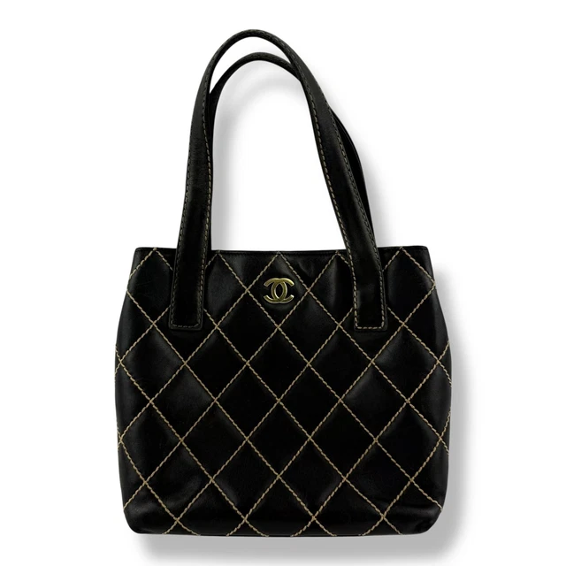 Chanel Black Leather Wild Stitch Tote Handbag