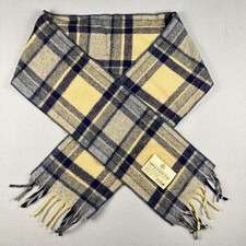 Faribo Wool Scarf 100 Merino Town  Country Blue Tan Tartan Plaid 72" Mothproof