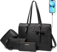 4Pc Sets Laptop Bag for Women Large Leather Laptop Briefcase with USB Charging P