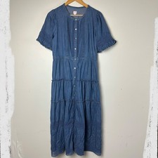 GAP x LoveShackFancy Denim Tiered Midi Dress Peasant Western Prairie Cottage M