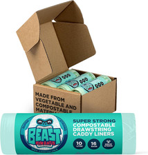 BEAST BIN BAGS, 6 Rolls of 16 X 10 Litre Bags (Total 96 Bags) - Certified Food