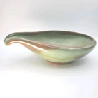 Vintage Frankoma Pottery Free Form Flower Bowl Green & Brown 12" Vintagecore