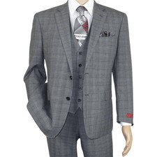 Mens Renoir 3 Piece Vested Suit Glen Plaid Notch Lapel Business 278-1 Gray New