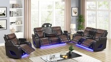 NEW LED Power Recliner 3PC Sofa Loveseat Chair Brown Set Bluetooth Speaker  USB