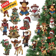 Patelai 40 Pcs Western Christmas Ornament Wooden Cowboy Christmas... 