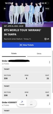 BTS 'Arirang' Tour Tickets Raymond James Stadium Tampa Sec 338 Row