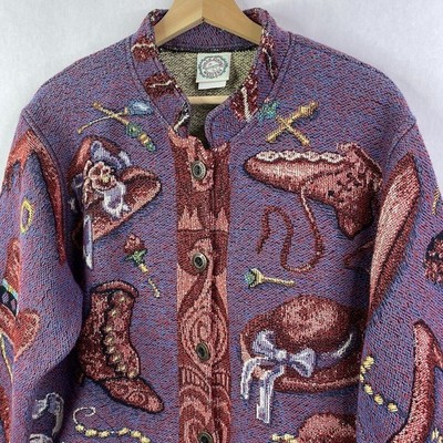 VTG SUGAR STREET WEAVERS Tapestry Button-Up Boutique Sweater Made