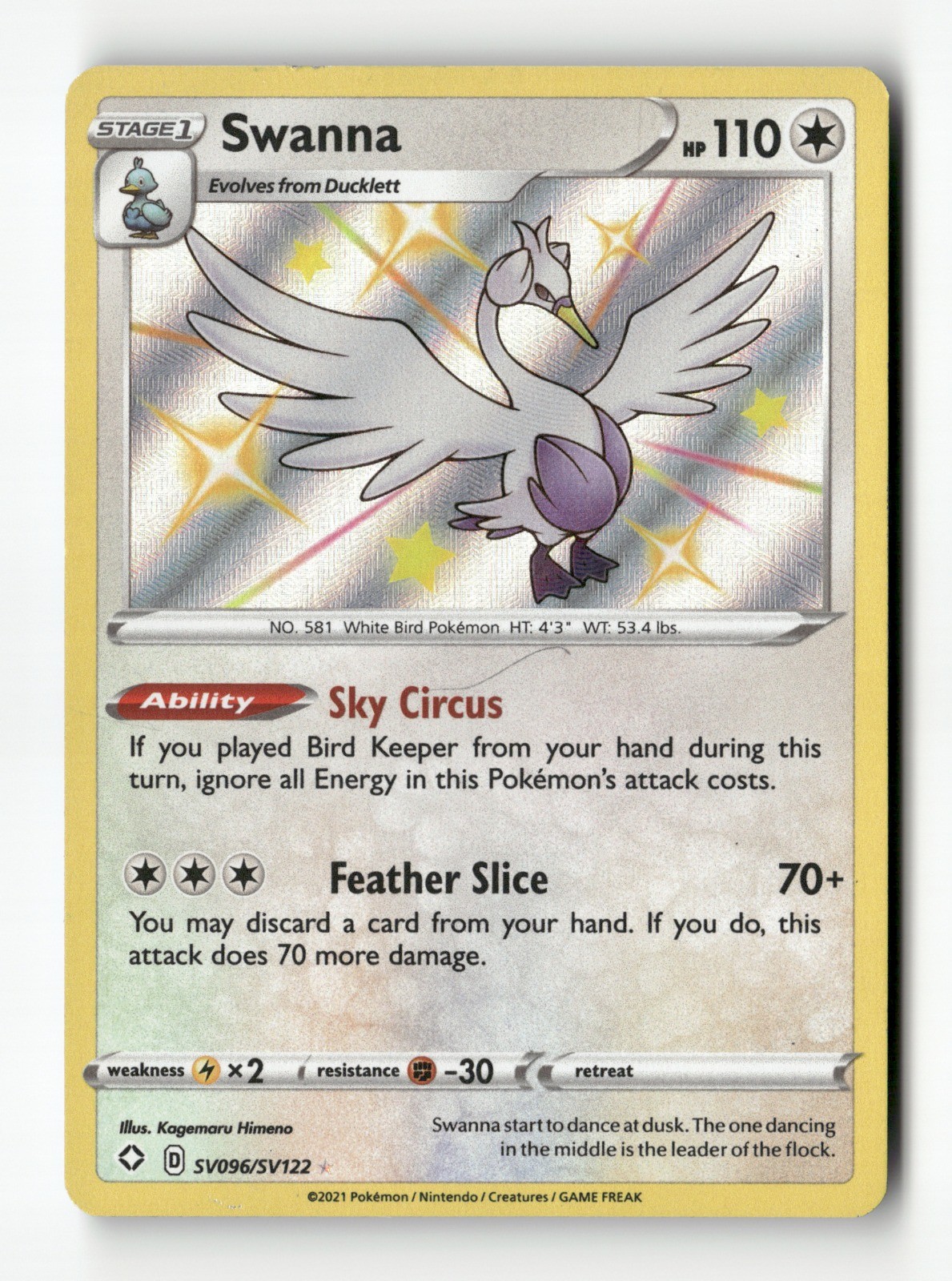 Swanna Holo Shining Fates: Shiny Vault SV096/SV122 MP Pokémon TCG