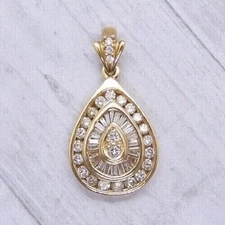 2 Ct Baguette Simulated Diamond Fancy Drop Shape Pendant 14k Yellow Gold Plated