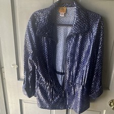 Ruby Rd. Blue/White Geometric Zip Front Light...