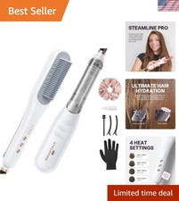 Pro Steam Hair Straightener Brush, Steamline Pro 3-in-1 Straightening Brush f...