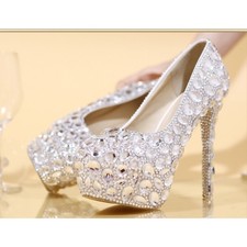 Scarpe da sposa in cristallo per donna strass principessa tacco scarpe da sposa