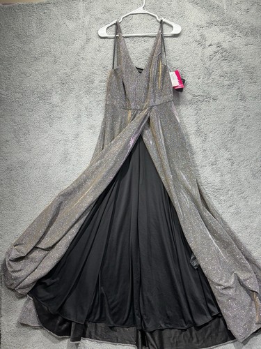 Xscape Womens Size 10 Silver V-Neck Dress Ball Gown Prom Homecoming Queen - Picture 4 of 15