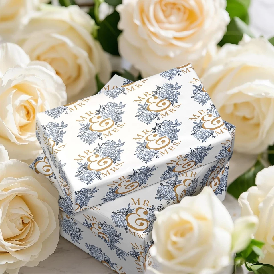 Rollo de papel de envolver boda - Mini rollo - Gris dorado diseño Mr&Mrs para boda... Foto 2 de 4