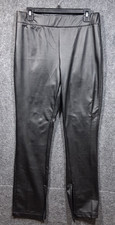 A New Day Pants Women's Size L Black Faux Leather Elastic Waist Open Inside Ankl