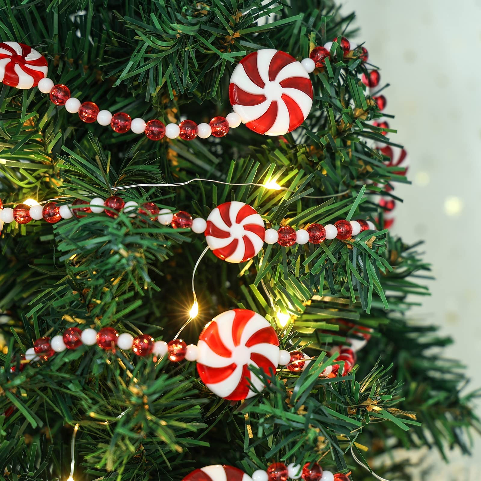 48 feet Christmas Candy Garland Plastic Bead Garland Xmas Holiday Candy Cane ...