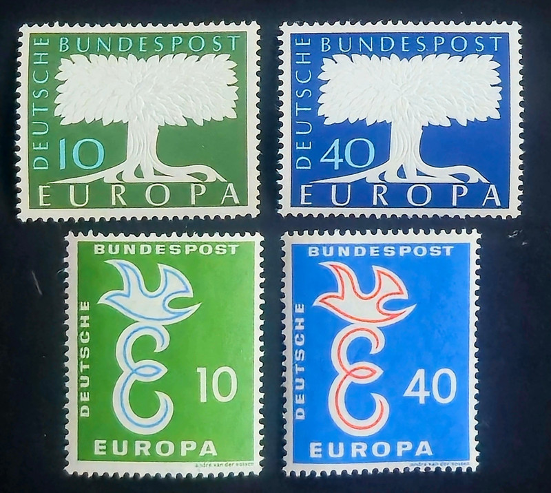Germany Stamps 1957/58 Europa Issues - SC # 771-772 and 790-791, Mint Hinged