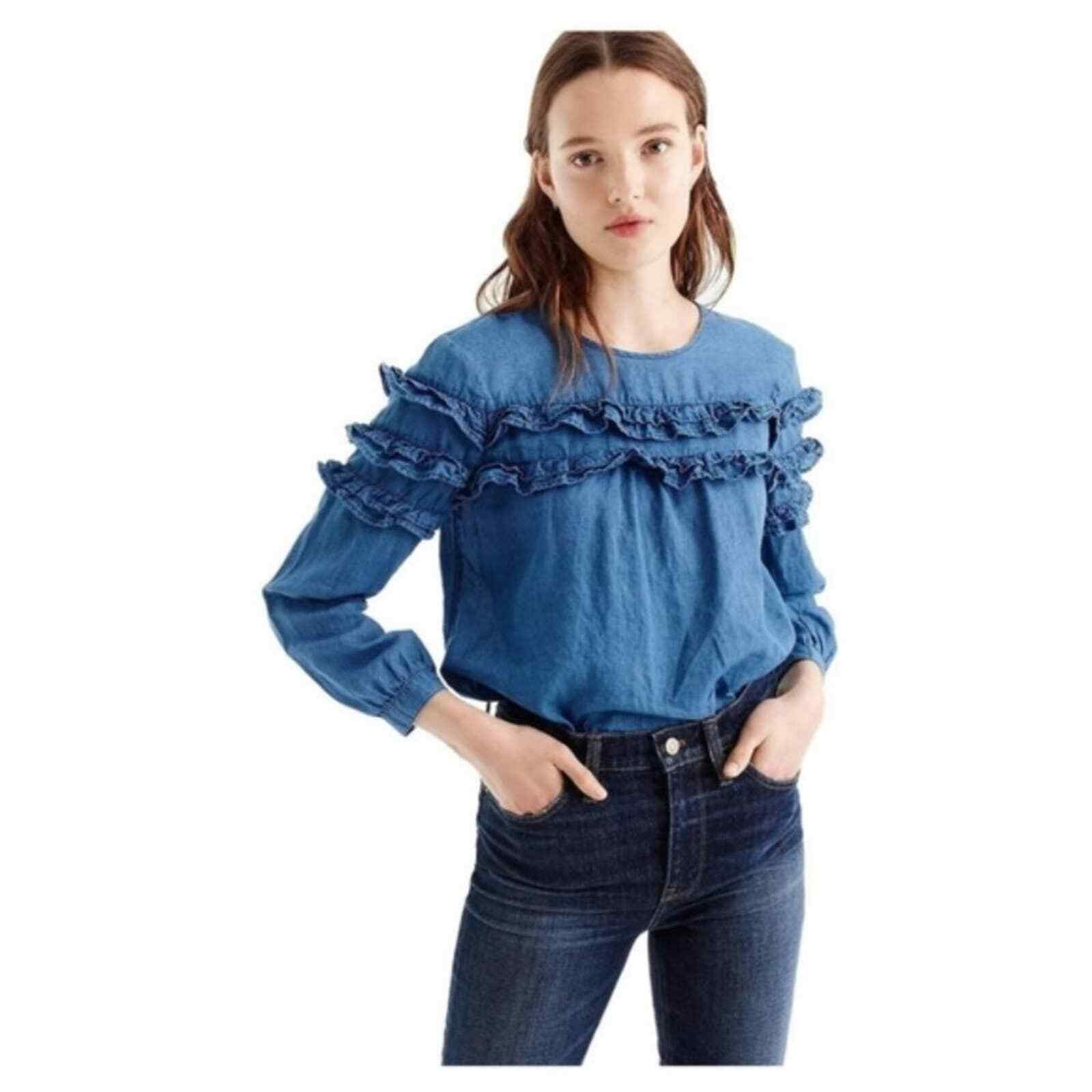 chambray ruffle top