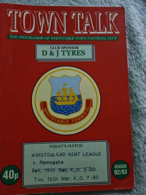 Whitstable Town V Ramsgate Kent League Programme March 1993 BA9128 Whitstable Town V Ramsgate Kent League Programme March 1993 BA9128